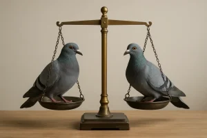 Balance en équilibre sur fond uni représentant l'équilibre du dépigeonnage.